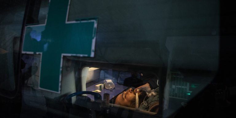 Ambulance driver Mahir Muhammed is rushed to a hospital after an attack by a Turkey-backed militia outside of the Syrian city of Kobane.