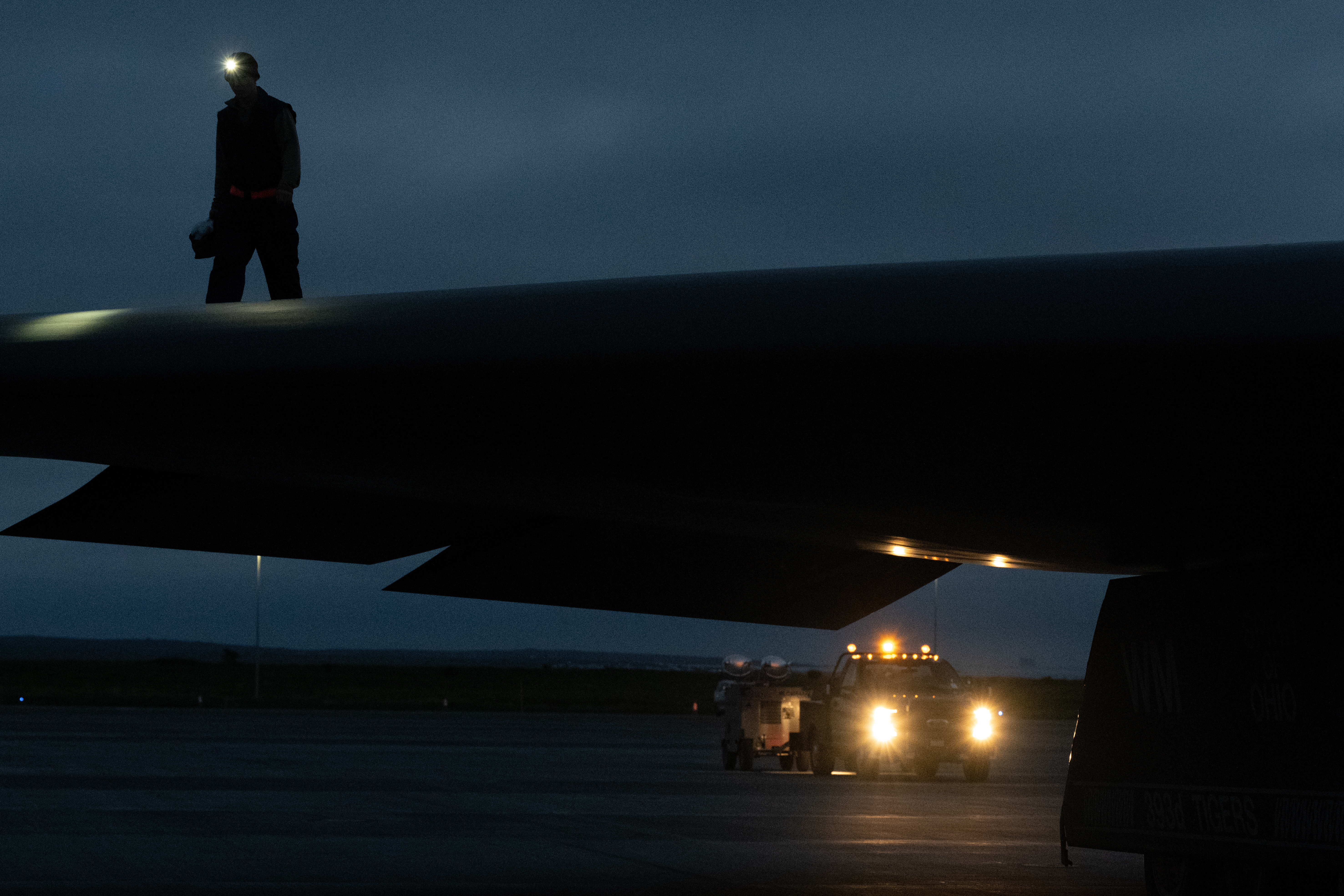 U.S. Air Force maintainers with the 393rd Expeditionary Bomb Squadron perform maintenance on a B-2 Spirit stealth bomber as part of a Bomber Task Force mission supported by the Icelandic Coast Guard at Keflavik Air Base, Iceland, Aug 30, 2023. BTF missions showcase the Air Force’s ability to continue to execute flying missions, sustain readiness and support our allies through the concept of Agile Combat Employment. (U.S. Air Force photo by Airman 1st Class Robert Hicks)