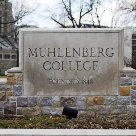 In this March 2, 2011 photo, shown is a sign at Muhlenberg College, in Allentown, Pa. The college is named for a patriarch of the American Lutheran church, but is also one of the hottest campuses in the country for Jewish students. (AP Photo/Matt Rourke)