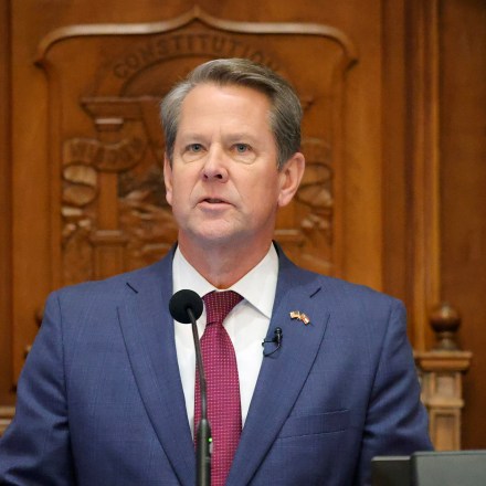 FILE - Georgia Gov. Brian Kemp delivers the State of the State address on the House floor of the state Capitol, Jan. 25, 2023, in Atlanta. The Republican Kemp announced final tax collections for 2023 on Wednesday, July 12, indicating the state will run a roughly $5 billion surplus for the budget year just ended. (AP Photo/Alex Slitz, File)