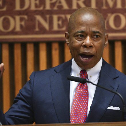 New York City Mayor Eric Adams at a press news conference on May 25, 2022 at NYPD police department headquarters in Manhattan.