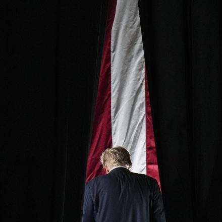 Republican presidential nominee former President Donald Trump leaves the stage after a campaign rally at Grand Sierra Resort and Casino in Reno, Nev., Friday, Oct. 11, 2024. (AP Photo/Jae C. Hong)