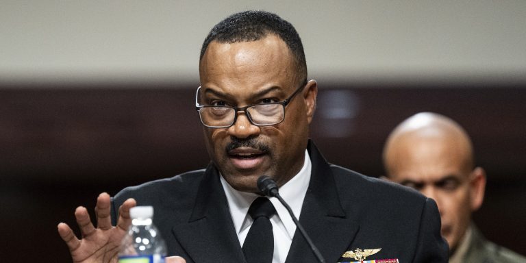 Admiral Alvin Holsey, Commander speaking at a hearing of the Senate Armed Services Committee at the U.S. Capitol.