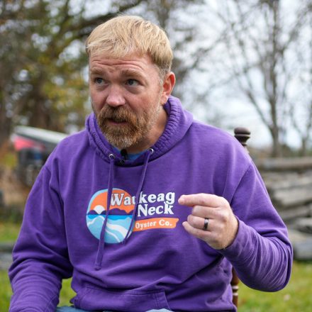 Graham Platner, Democratic candidate for U.S. Senate, speaks to a reporter at his home, Monday, Nov. 3, 2025, in Sullivan, Maine. (AP Photo/Robert F. Bukaty)