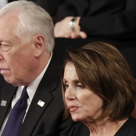 House Minority Leader Nancy Pelosi of California and Minority Whip Steny Hoyer, D-Md., listen to the State of the Union address to a joint session of Congress on Capitol Hill in Washington, Tuesday, Jan. 30, 2018. (AP Photo/J. Scott Applewhite)