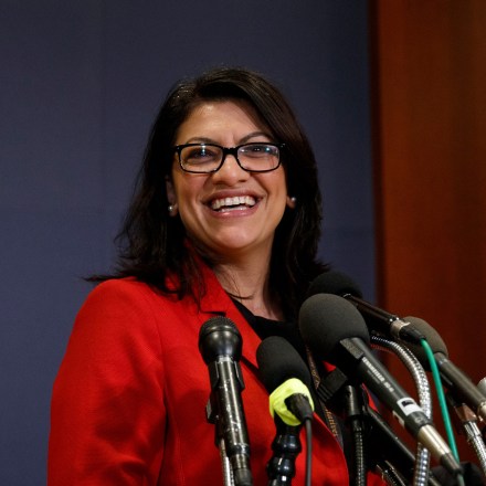 Rep.-elect Rashida Tlaib, D-Mich., pauses to speak to media as she walks from member-elect briefings and orientation on Capitol Hill in Washington, Thursday, Nov. 15, 2018. (AP Photo/Carolyn Kaster)