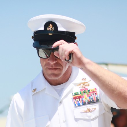 SAN DIEGO, CA - JULY 02: Navy Special Operations Chief Edward Gallagher walks out of military court during lunch recess on July 2, 2019 in San Diego, California. Jury deliberations begin today for Chief Gallagher, who is on trial for war crimes for shooting of unarmed civilians in Iraq in 2017, including a school-age girl, and with killing a captured teenage ISIS fighter with a knife while deployed. (Photo by Sandy Huffaker/Getty Images)