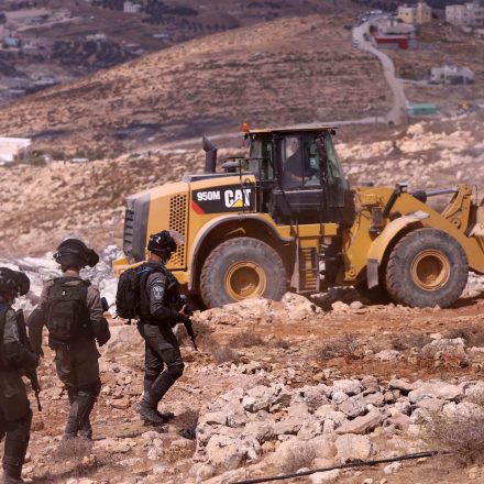 Israeli excavators demolish some of constructions belonging to Palestinians for allegedly being unauthorized at Dura district in Hebron, West Bank on September 23, 2020.