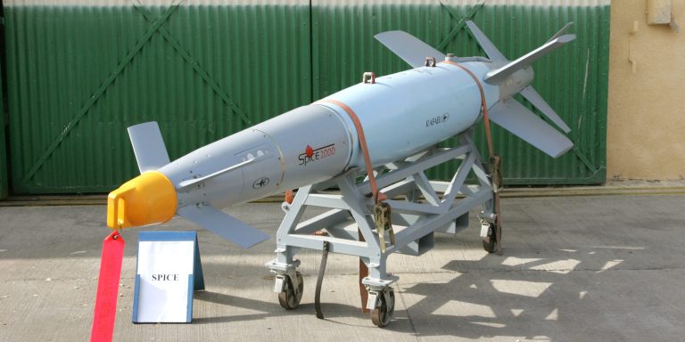 An Israeli Air Force Mk 84 Bomb Spice 2000, manufactured by Rafael Advanced Defense Systems, was shown to the journalists at the Tel Nof Air Force base, south of Tel Aviv on October 8, 2007.