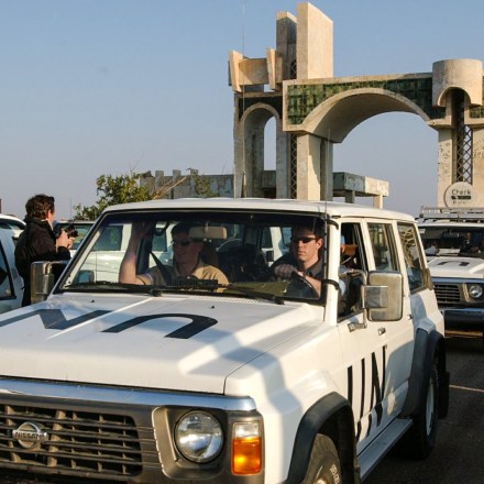 AL-MUTHANNA, IRAQ - DECEMBER 4:  United Nations weapons inspectors examine the Muthanna State Establishment, the site at the heart of Iraq's chemical weapons program until American bombs destroyed it during the 1991 Gulf War, December 4, 2002 in Al-Muthanna, Iraq. UN inspectors are back in Iraq after a four-year hiatus and visited this site several times in the 1990s, destroying all remaining equipment including filling vats full of concrete, disabled piping by cutting holes with blowtorches and "tagging" dual-use items.  (Photo by Scott Peterson/Getty Images)