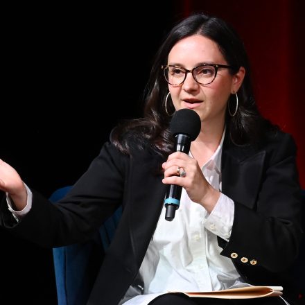 NEW YORK, NEW YORK - NOVEMBER 19: Bari Weiss speaks onstage during Book Club Event With Peggy Noonan on November 19, 2024 in New York City. (Photo by Noam Galai/Getty Images for The Free Press)
