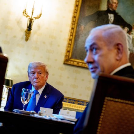 WASHINGTON, DC - JULY 07: Israeli Prime Minister Benjamin Netanyahu, accompanied by U.S. President Donald Trump (L), speaks during a dinner in the Blue Room of the White House on July 07, 2025 in Washington, DC. Trump is hosting Netanyahu to discuss a potential ceasefire agreement to end the fighting in Gaza. (Photo by Andrew Harnik/Getty Images)