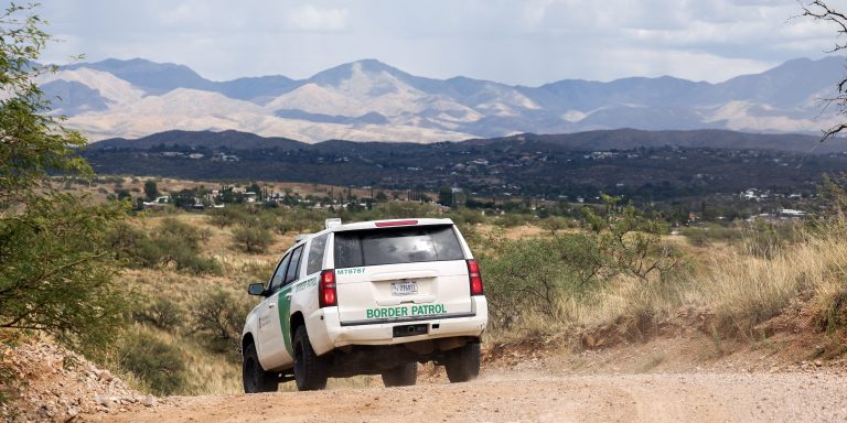 A US Customs and Border Protection (CBP) vehicle patrols along the US-Mexico border in Nogales, Arizona on September 17, 2025. As of 2022, approximately 11 million people lived in the United States illegally, according to government figures. And this figure may have risen since then to as many as 14 million, according to the Washington-based Migration Policy Institute. (Photo by CHARLY TRIBALLEAU / AFP) (Photo by CHARLY TRIBALLEAU/AFP via Getty Images)