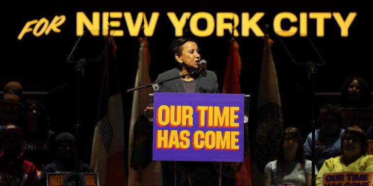 NEW YORK, NEW YORK - OCTOBER 13: Rep. Nydia Velazquez (D-NY) speaks during a New York City Mayoral candidate Zohran Mamdani campaign rally at United Palace on October 13, 2025 in New York City. With the November 4th general election less than a month away, Mamdani, who maintains a double-digit lead over former Gov. Andrew Cuomo, held a rally to focus on his campaign promises for an affordable city for all residents, which include providing universal childcare, a rent freeze for rent-stabilized apartments, and free buses. Attorney General Letitia James made her first public appearance after her indictment, urging voters to support Mamdani. (Photo by Michael M. Santiago/Getty Images)