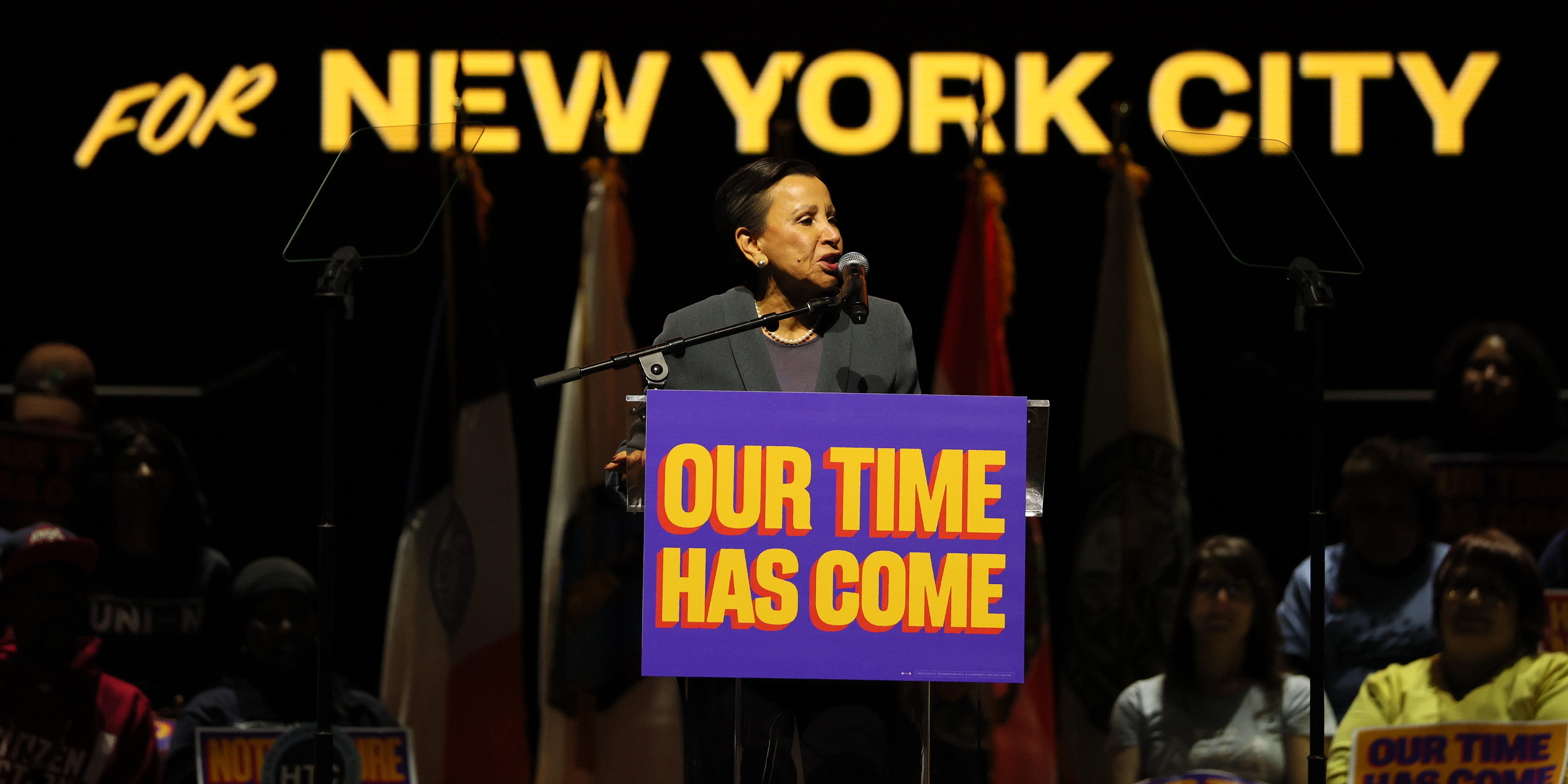 NEW YORK, NEW YORK - OCTOBER 13: Rep. Nydia Velazquez (D-NY) speaks during a New York City Mayoral candidate Zohran Mamdani campaign rally at United Palace on October 13, 2025 in New York City. With the November 4th general election less than a month away, Mamdani, who maintains a double-digit lead over former Gov. Andrew Cuomo, held a rally to focus on his campaign promises for an affordable city for all residents, which include providing universal childcare, a rent freeze for rent-stabilized apartments, and free buses. Attorney General Letitia James made her first public appearance after her indictment, urging voters to support Mamdani. (Photo by Michael M. Santiago/Getty Images)