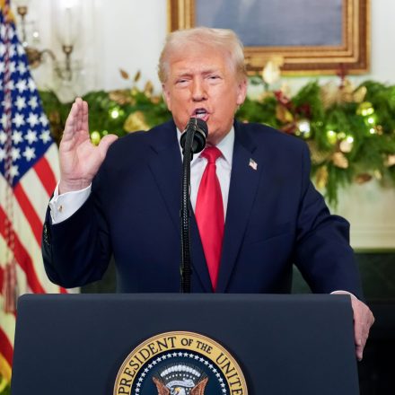US President Donald Trump during a prime-time address to the nation in the Diplomatic Reception Room of the White House in Washington, DC, US, on Wednesday, Dec. 17, 2025. Trump will use the speech to detail "the historic accomplishments that he has garnered our country over the past year" as well as "teasing some policy that will be coming in the new year." Photographer: Doug Mills/The New York Times/Bloomberg via Getty Images