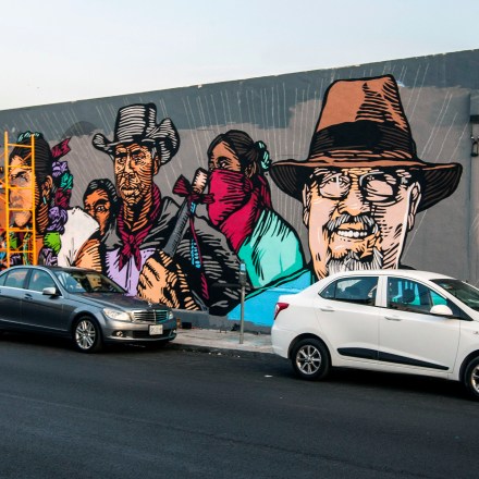 View of a mural painted by artists in memory of Mexican journalist Javier Valdez in Monterrey, Mexico on May 19, 2017. "The other festival" project aims to raise awareness through murals on major events with social impact, such as the May 15, 2017 murder of award-winning journalist Javier Valdez in Culiacan, Mexico. / AFP PHOTO / Julio Cesar AGUILAR (Photo credit should read JULIO CESAR AGUILAR/AFP/Getty Images)
