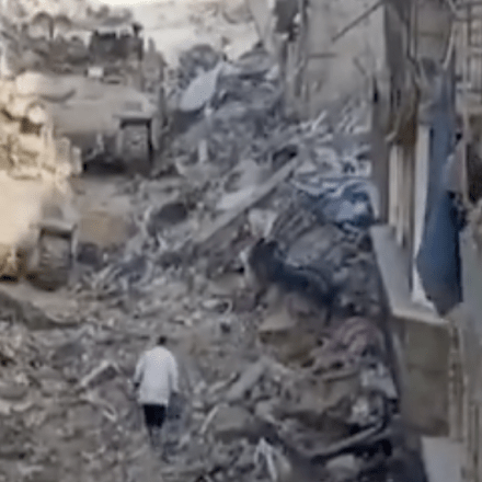 A screenshot of a video posted by Al Jazeera showing Dr. Abu Safiya leaving Kamal Adwan hospital.