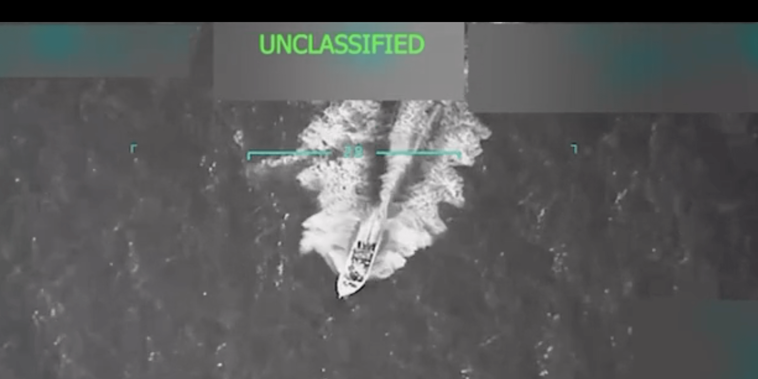 A screenshot from the video President Donald Trump posted to Truth Social on Sept. 2, 2025, showing a U.S. military strike on a boat in the Caribbean Sea.